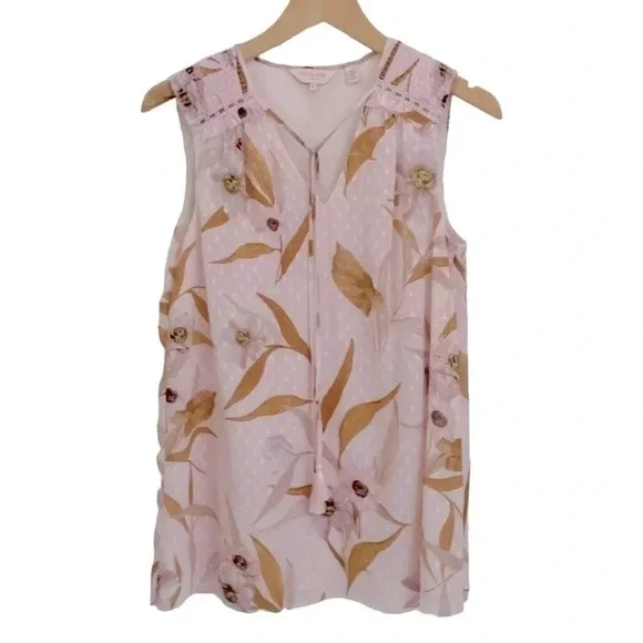 Ted Baker ‘JIYLENA’ Floral V-neck Sleeveless Top in Pink Cabana Women’s Size 0 - Picture 5 of 9